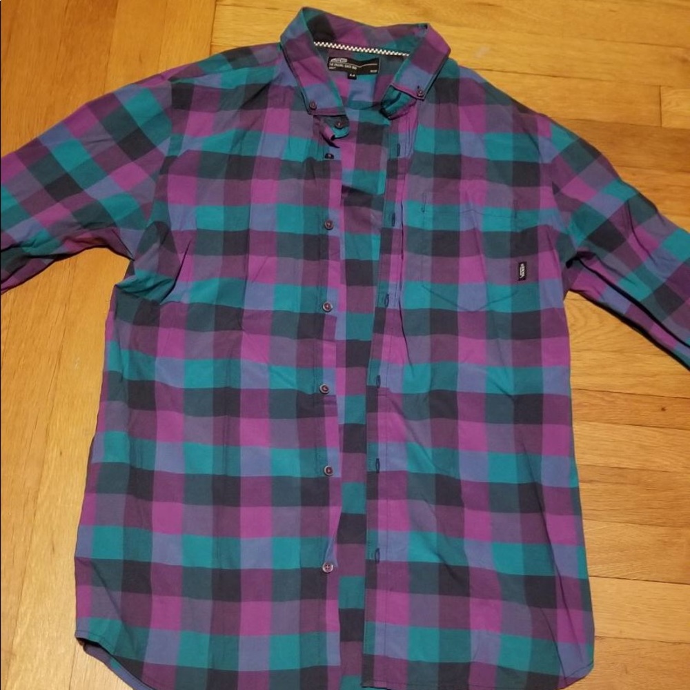 Men’s Vans Button Down Shirt. Black/Purlpe/Teal